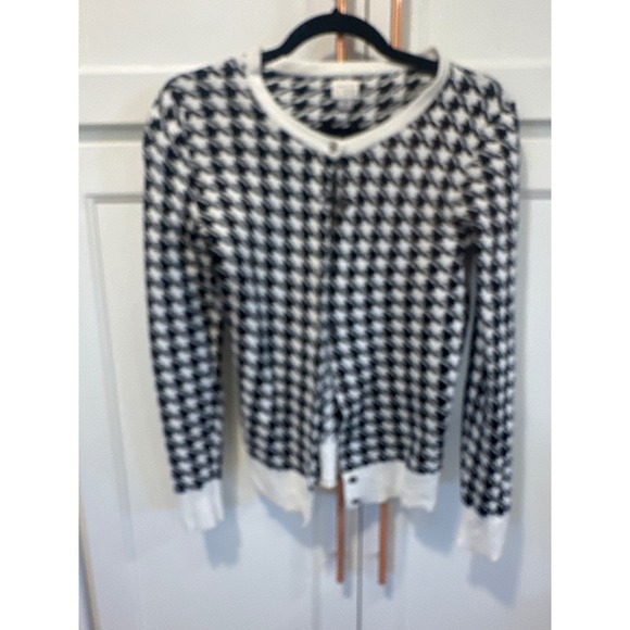 a new day Sweaters - Preppy a new day Houndstooth Cardigan Sweater Black White XS Button Front cotton